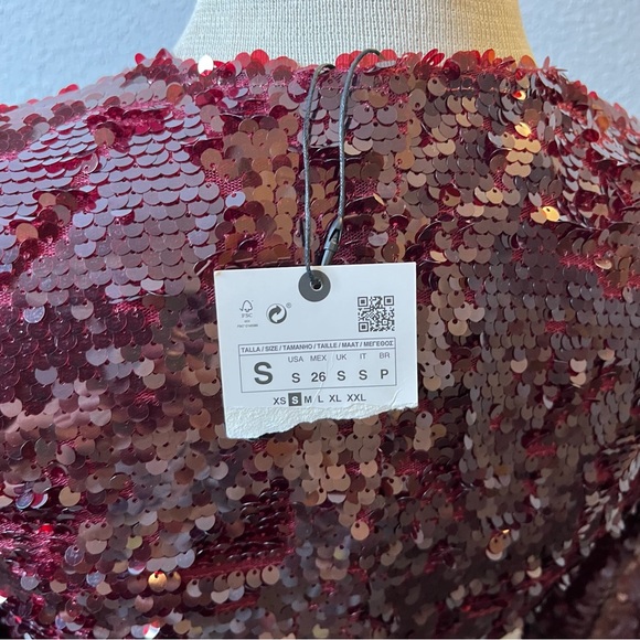 NEW! ZARA Limited Edition Sequin Maxi Dress Burgundy Maroon Red SZ S - Picture 11 of 12